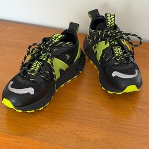 Statement Ganni Leather Neon Green and Black Sneakers-EU 38/ US 7